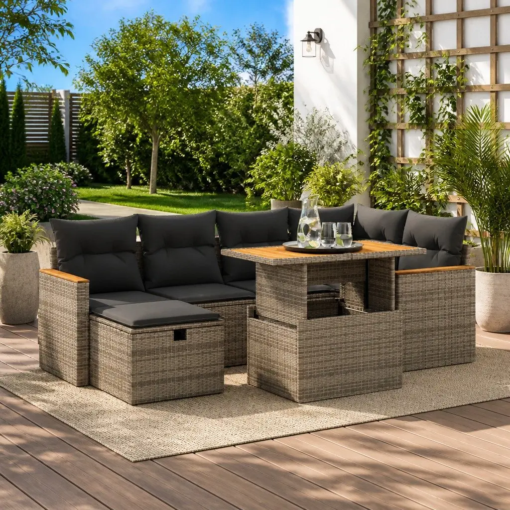 Garden Sofa Set 8 Piece PE Rattan Outdoor Furniture Grey with Cushions