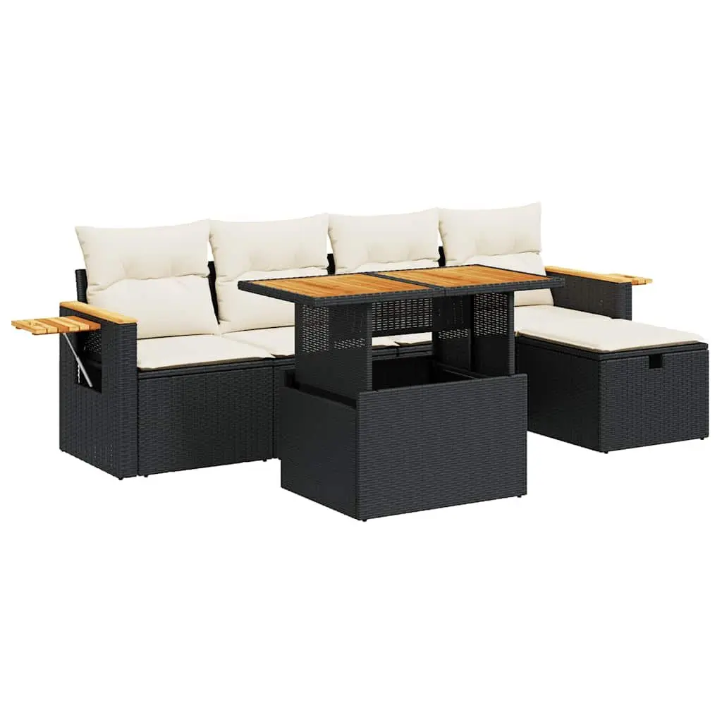 Garden Sofa Set 6 Piece PE Rattan Outdoor Furniture Black Patio Lounge