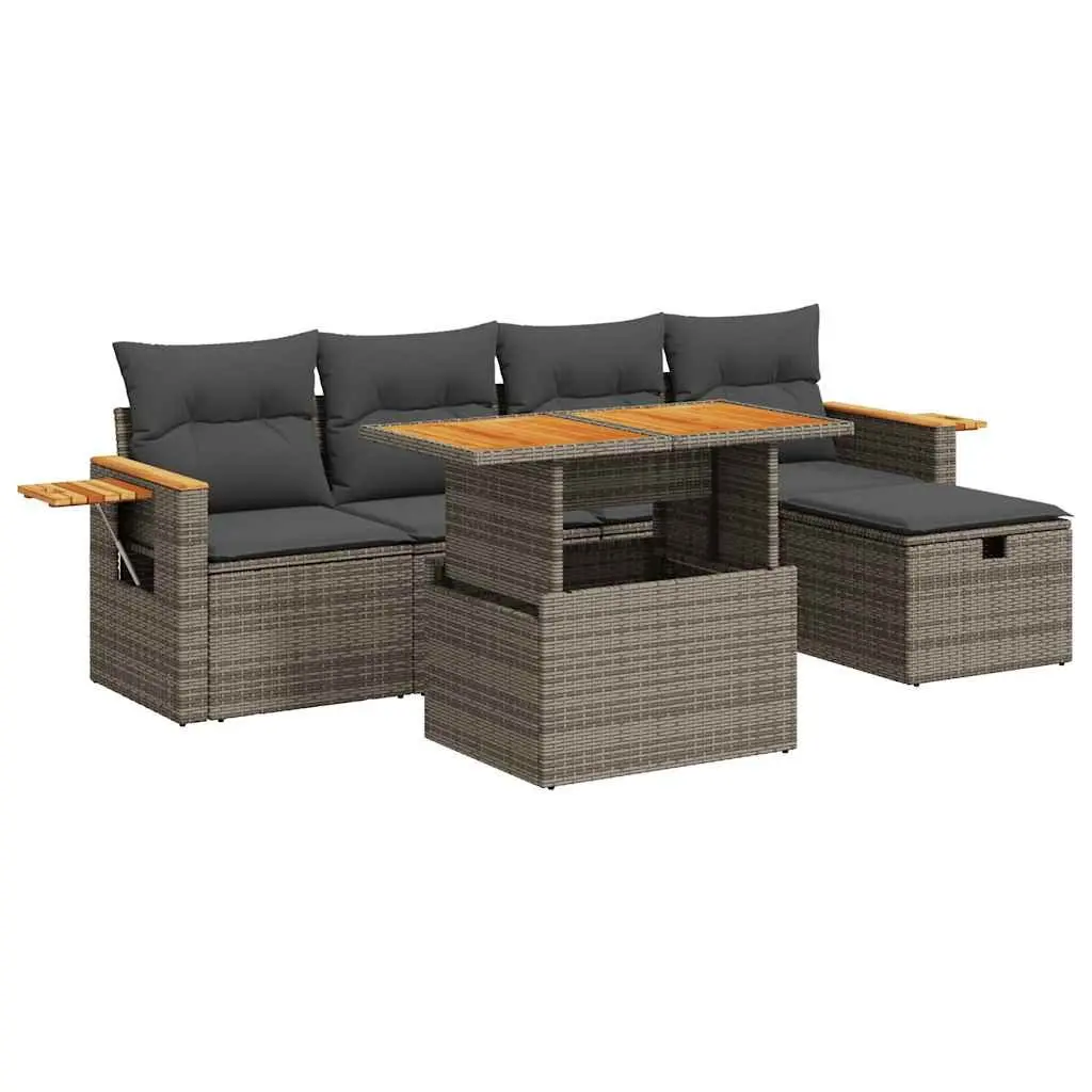 Garden Sofa Set Poly Rattan 6 Piece Outdoor Furniture Grey Patio Sectional