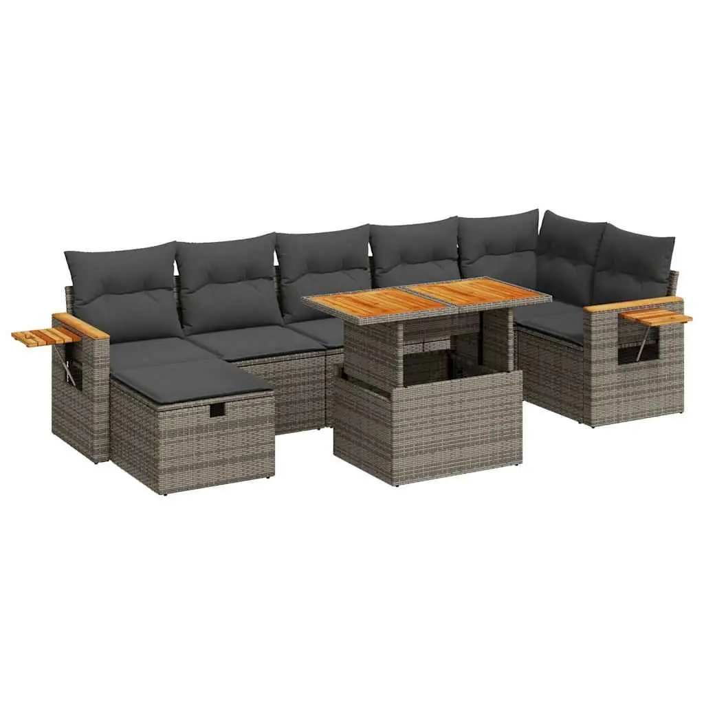 Outdoor Furniture Set 5 Piece PE Rattan Patio Sectional Grey with Adjustable Table Storage Cushions and Footstool