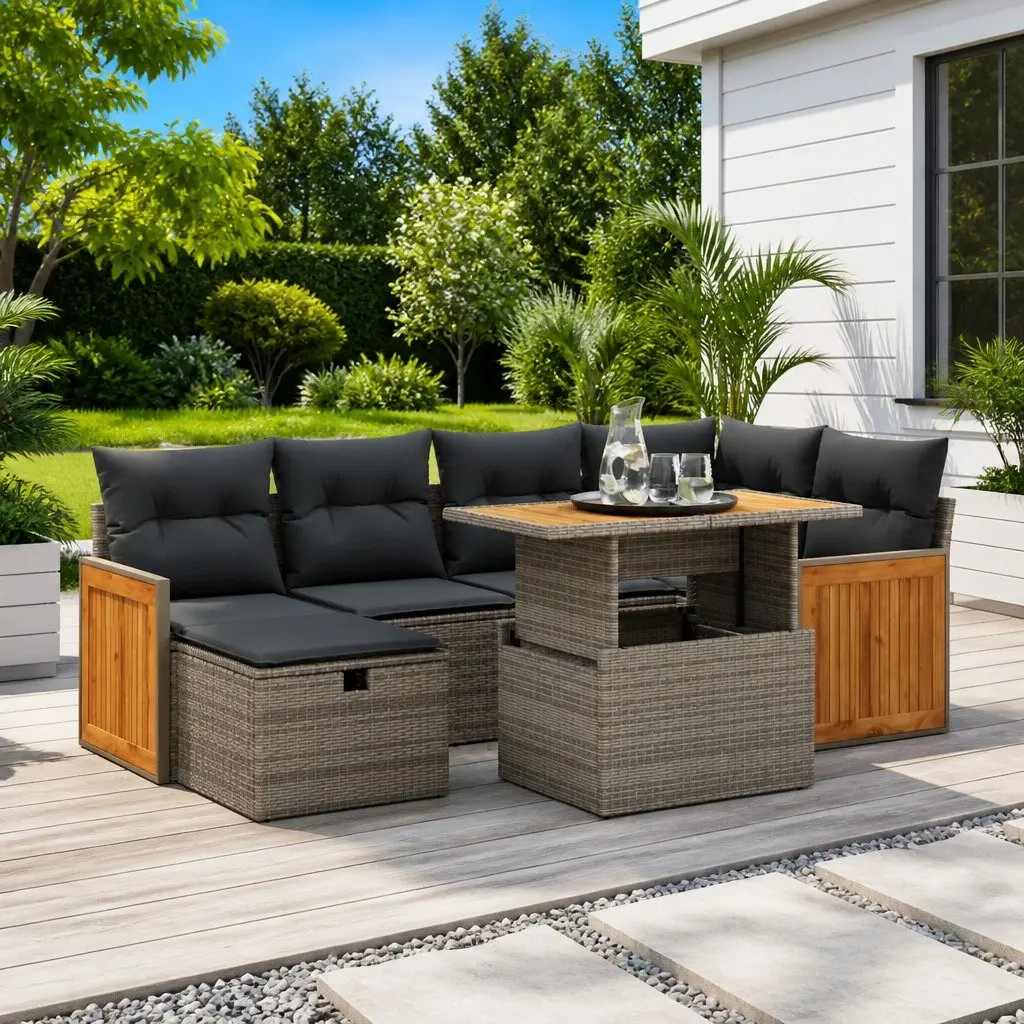 Garden Sofa Set 8 Piece PE Rattan Outdoor Furniture Grey Modular Patio Lounge