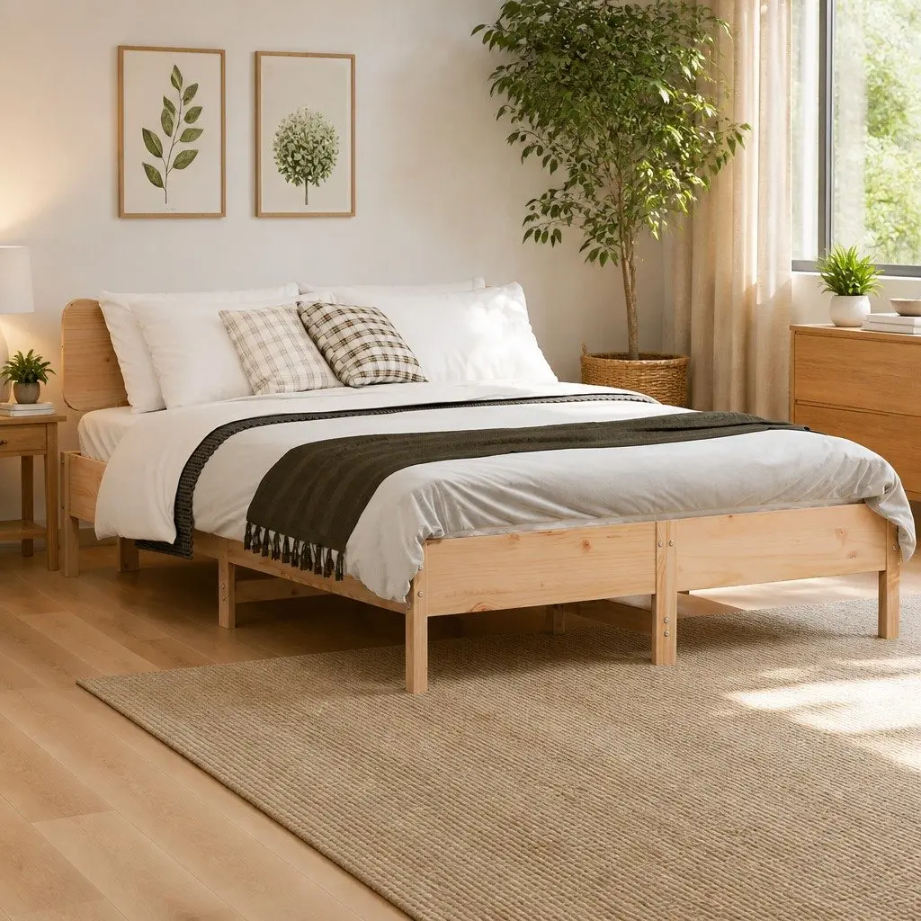 Solid Wood Pine Bed Frame Slatted Base 135x190 cm Brown