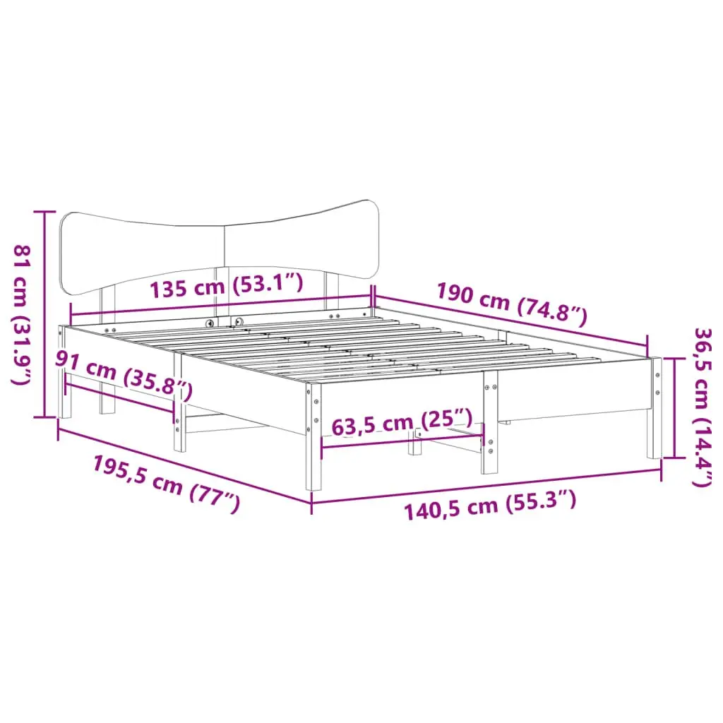 Solid Wood Pine Bed Frame Slatted Base 135x190 cm Brown