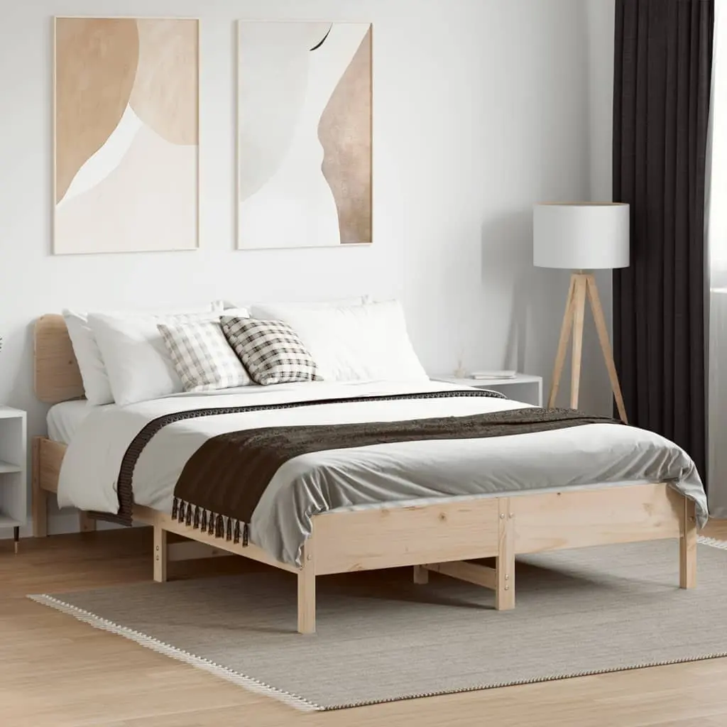 Solid Wood Pine Bed Frame Slatted Base 135x190 cm Brown