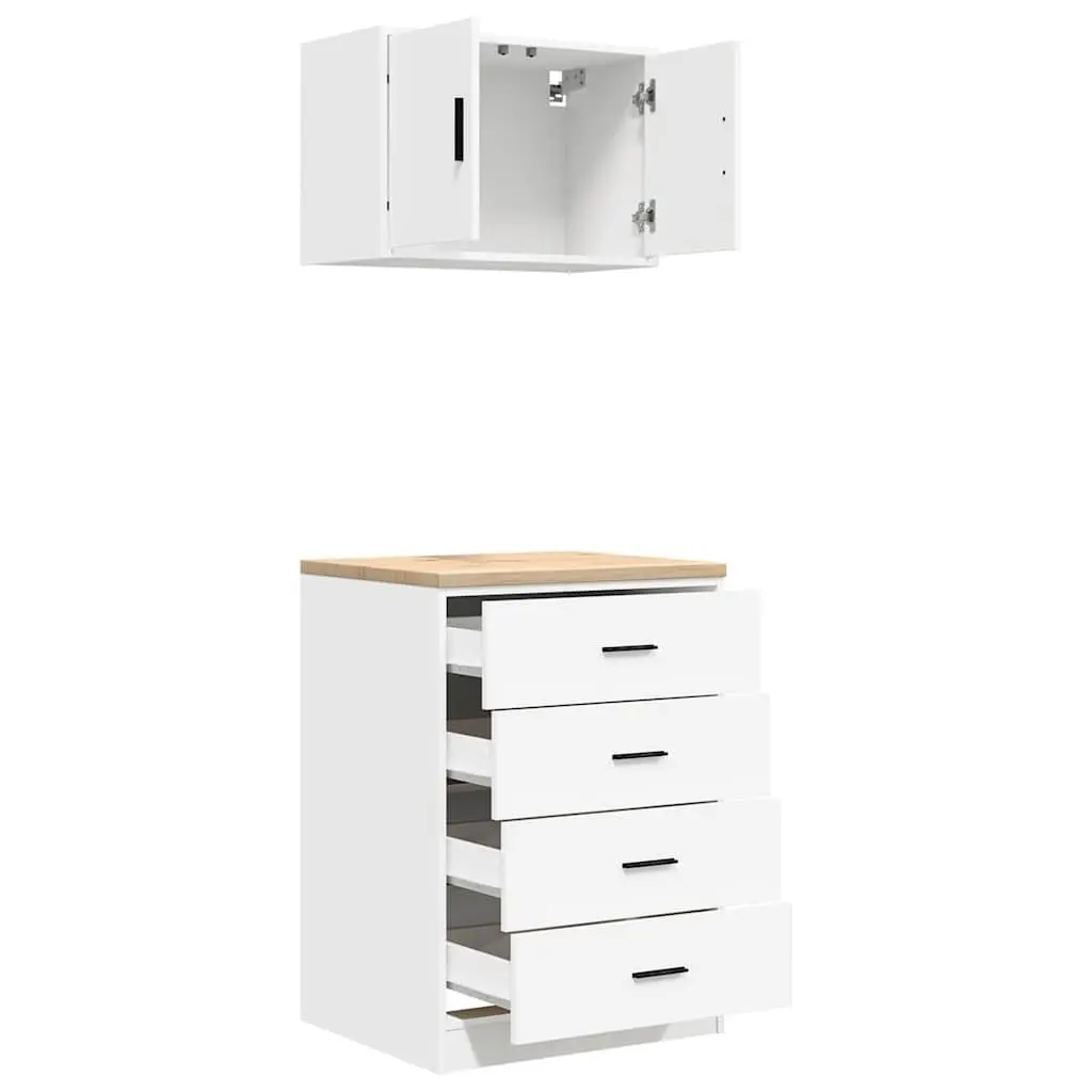 Garage Storage Cabinets 2pc White Engineered Wood Workshop Tool Organiser