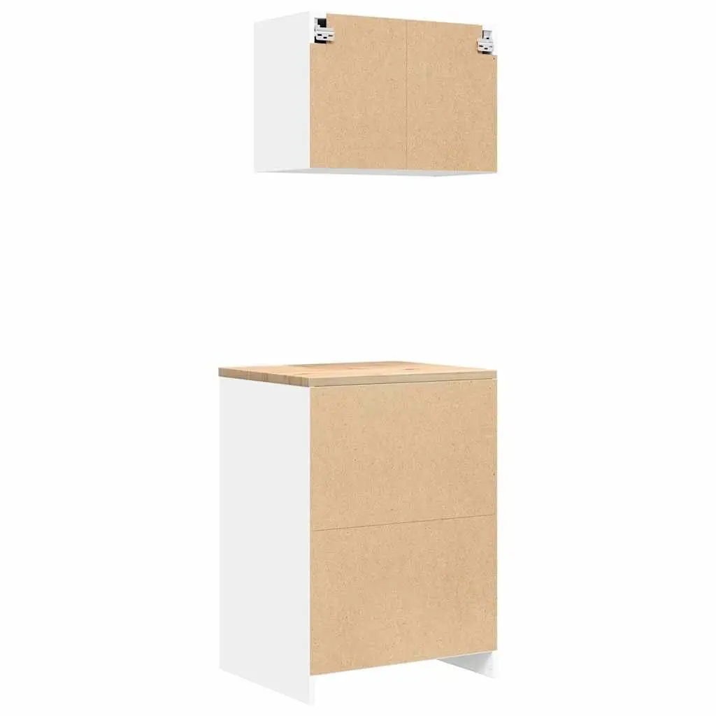 Garage Storage Cabinets 2pc White Engineered Wood Workshop Tool Organiser