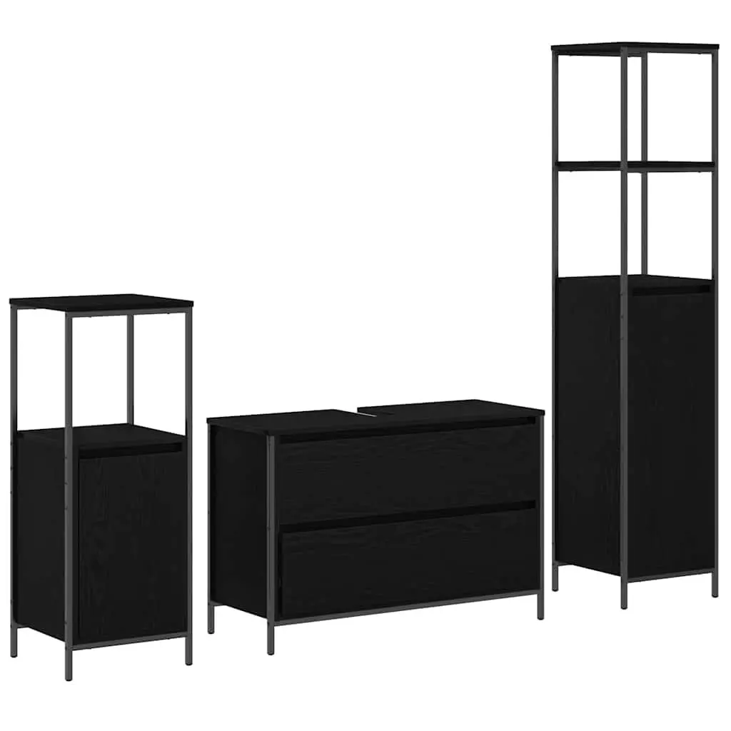 Bathroom Furniture Set Engineered Wood 3 Piece Black Oak