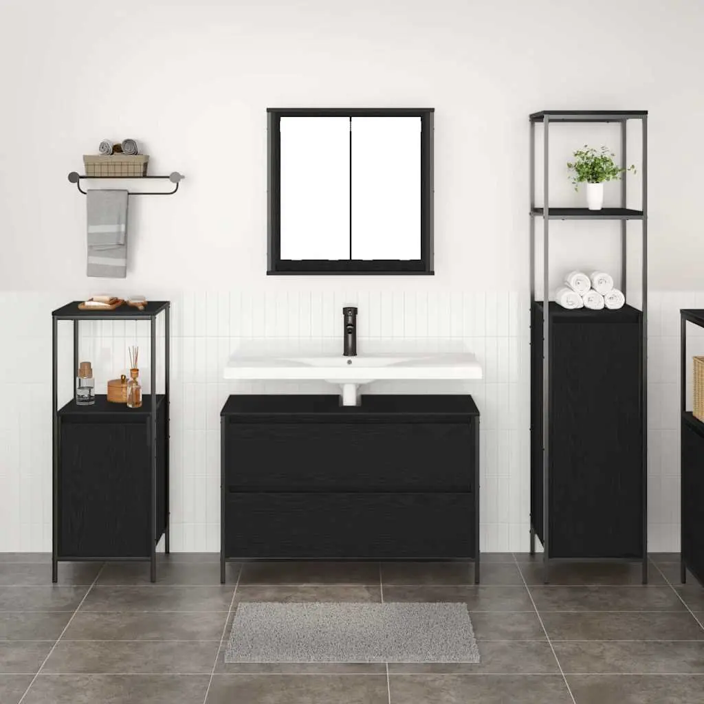Bathroom Furniture Set Engineered Wood 3 Piece Black Oak