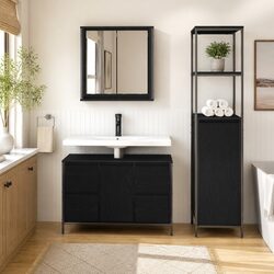 Practical Black Vanity Unit Set for Bathrooms - 2 Pieces
