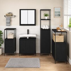 Functional Black Oak Bathroom Vanity 5-Piece Set