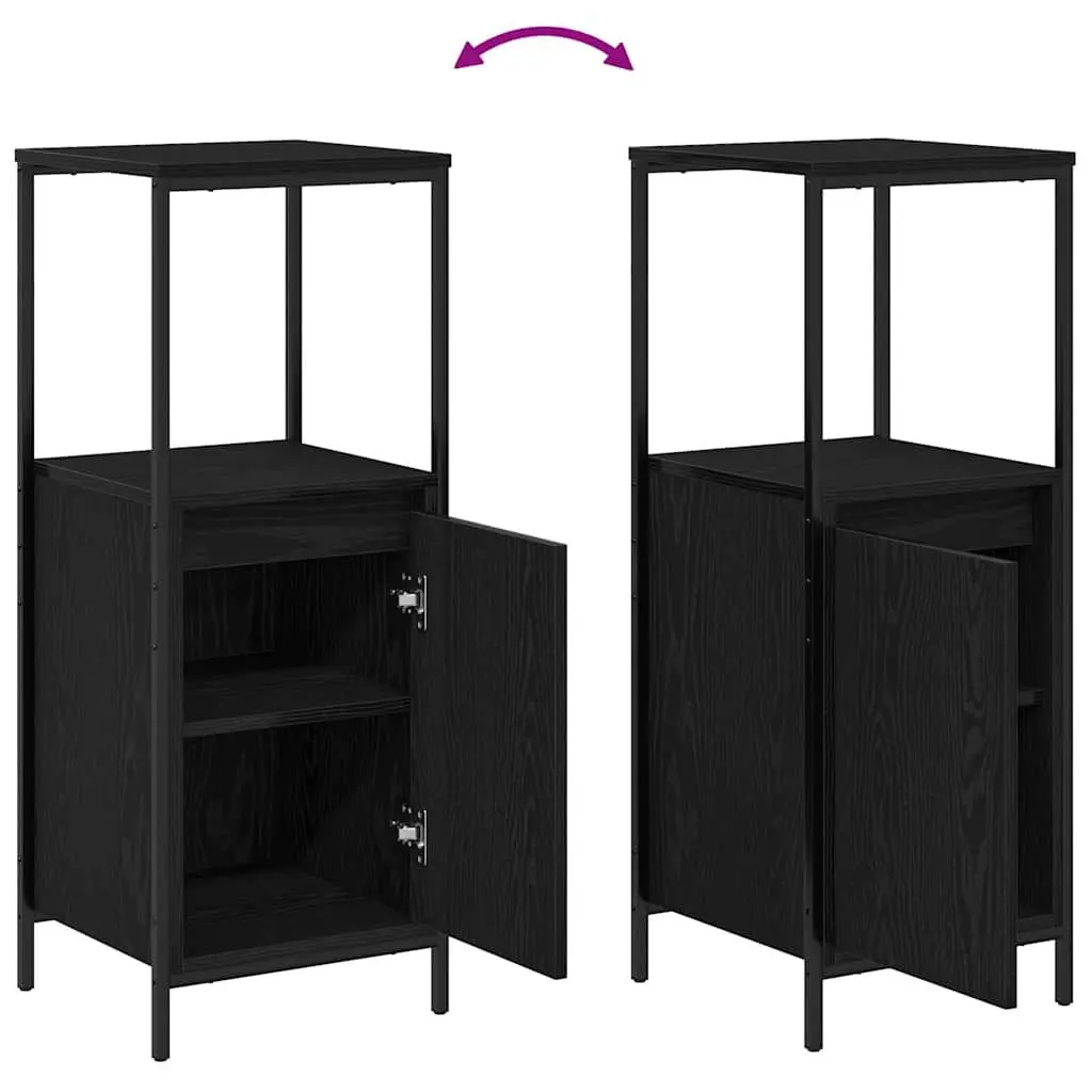 Bathroom Furniture Set Engineered Wood 5 Piece Black Oak Vanity Storage Cabinet Mirror