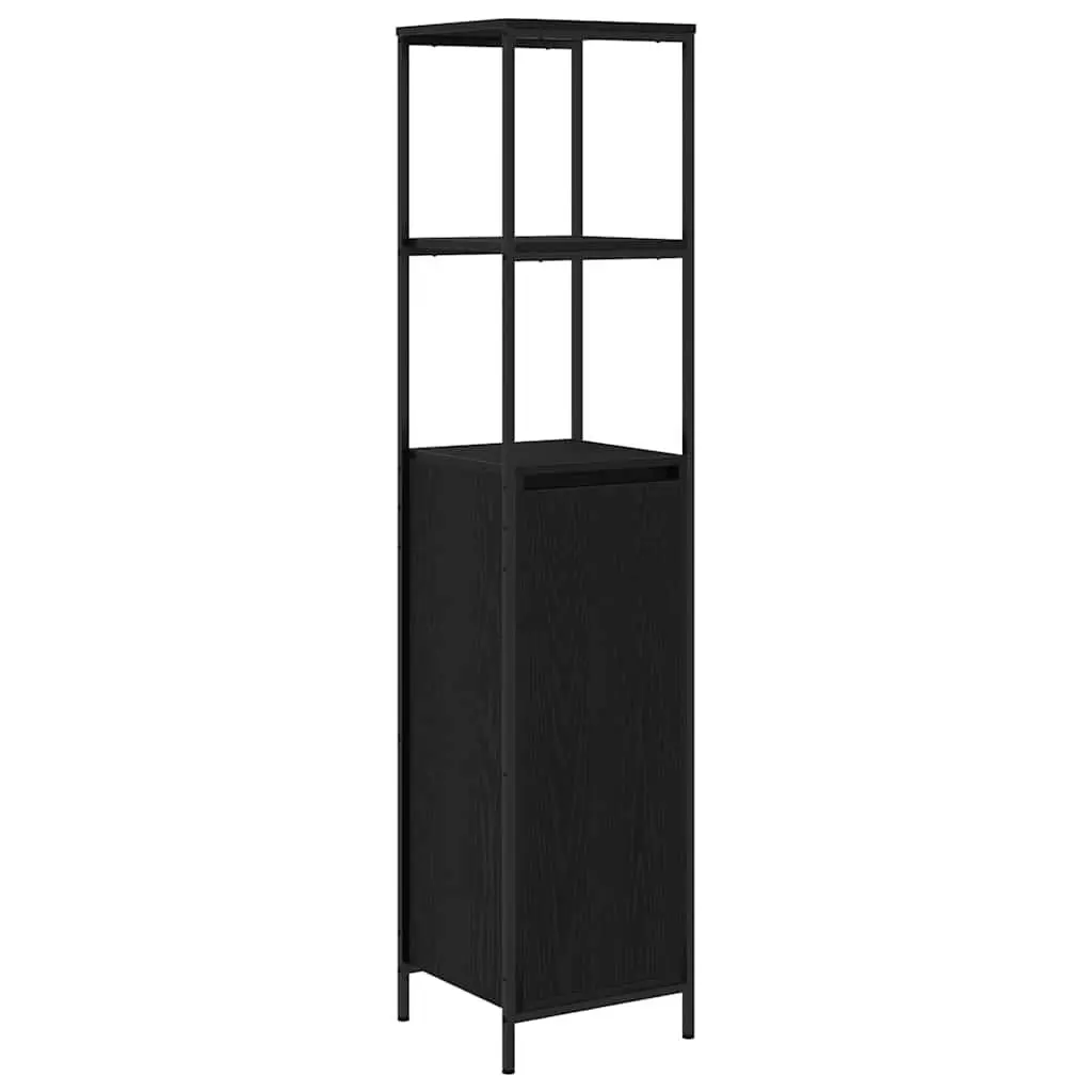 Bathroom Furniture Set Engineered Wood 5 Piece Black Oak Vanity Storage Cabinet Mirror