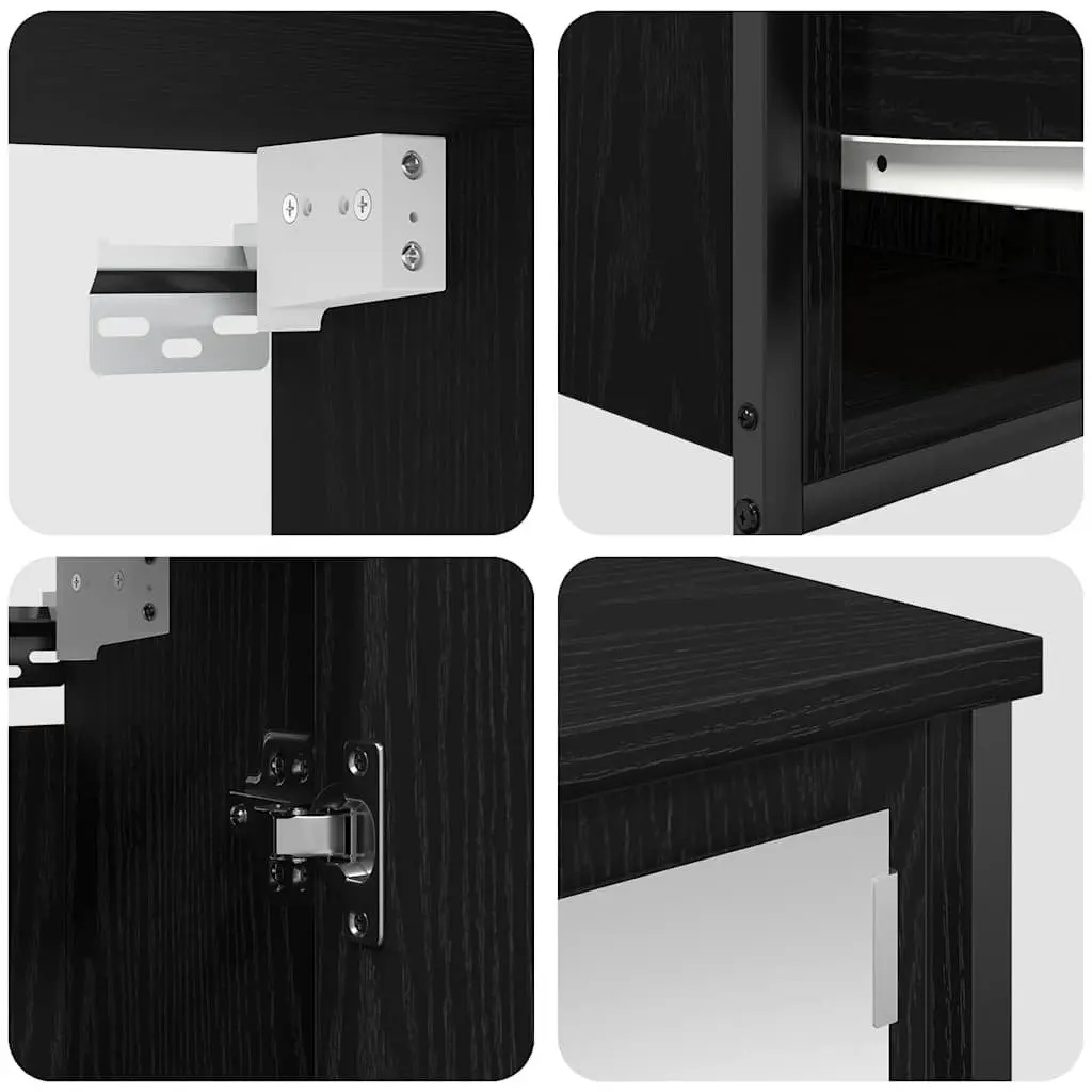Bathroom Furniture Set Engineered Wood 5 Piece Black Oak Vanity Storage Cabinet Mirror