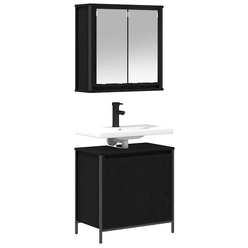 Bathroom Vanity Unit Engineered Wood 2 Piece Storage Cabinet Black