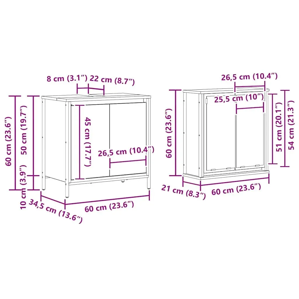 Bathroom Vanity Unit Engineered Wood 2 Piece Storage Cabinet Black