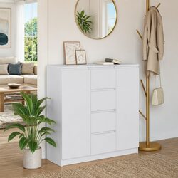 Sideboard with Drawers White Storage Cabinet Engineered Wood Doors Shelves