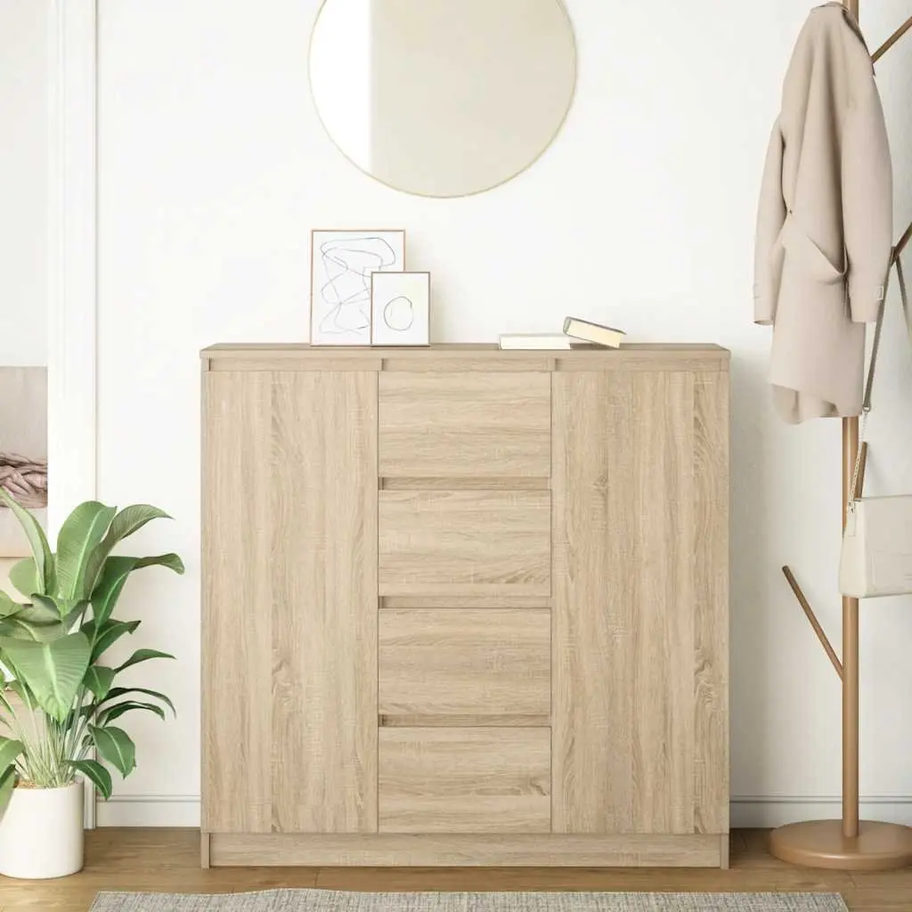 Sideboard with Drawers Doors Shelves Brown Storage Cabinet Engineered Wood