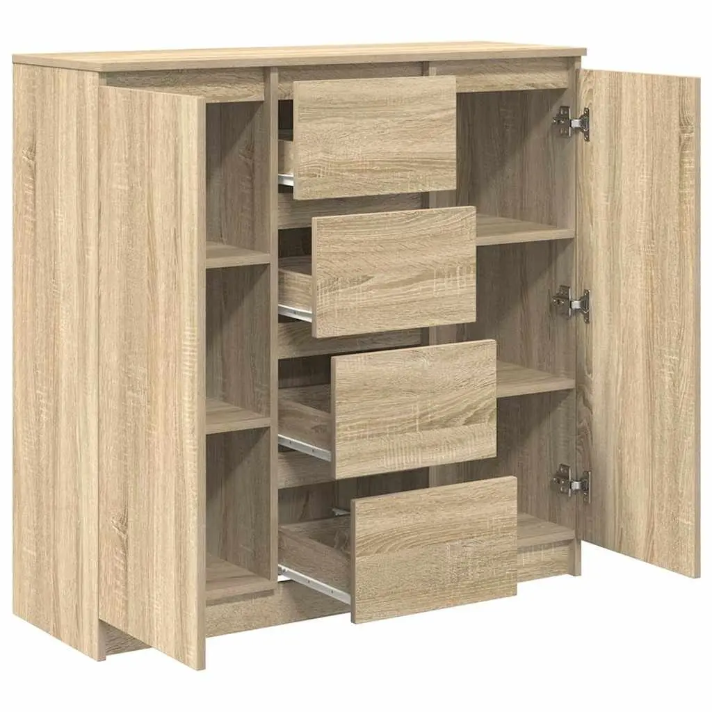 Sideboard with Drawers Doors Shelves Brown Storage Cabinet Engineered Wood