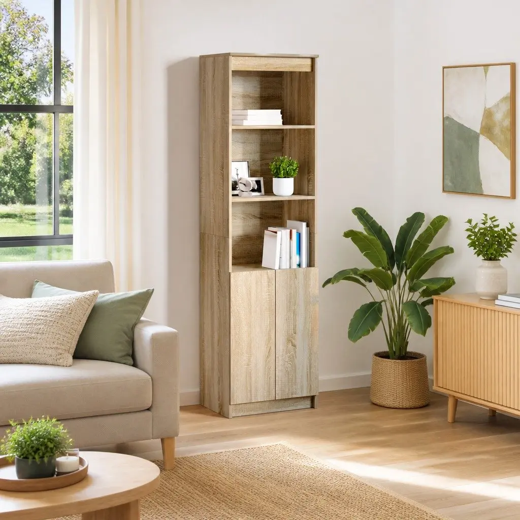 Tall Storage Cabinet Engineered Wood Brown Highboard Buffet for Organizing Dining Living Bedroom Bathroom Spaces
