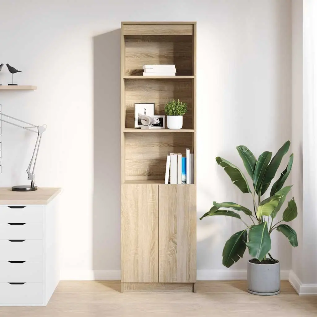 Tall Storage Cabinet Engineered Wood Brown Highboard Buffet for Organizing Dining Living Bedroom Bathroom Spaces