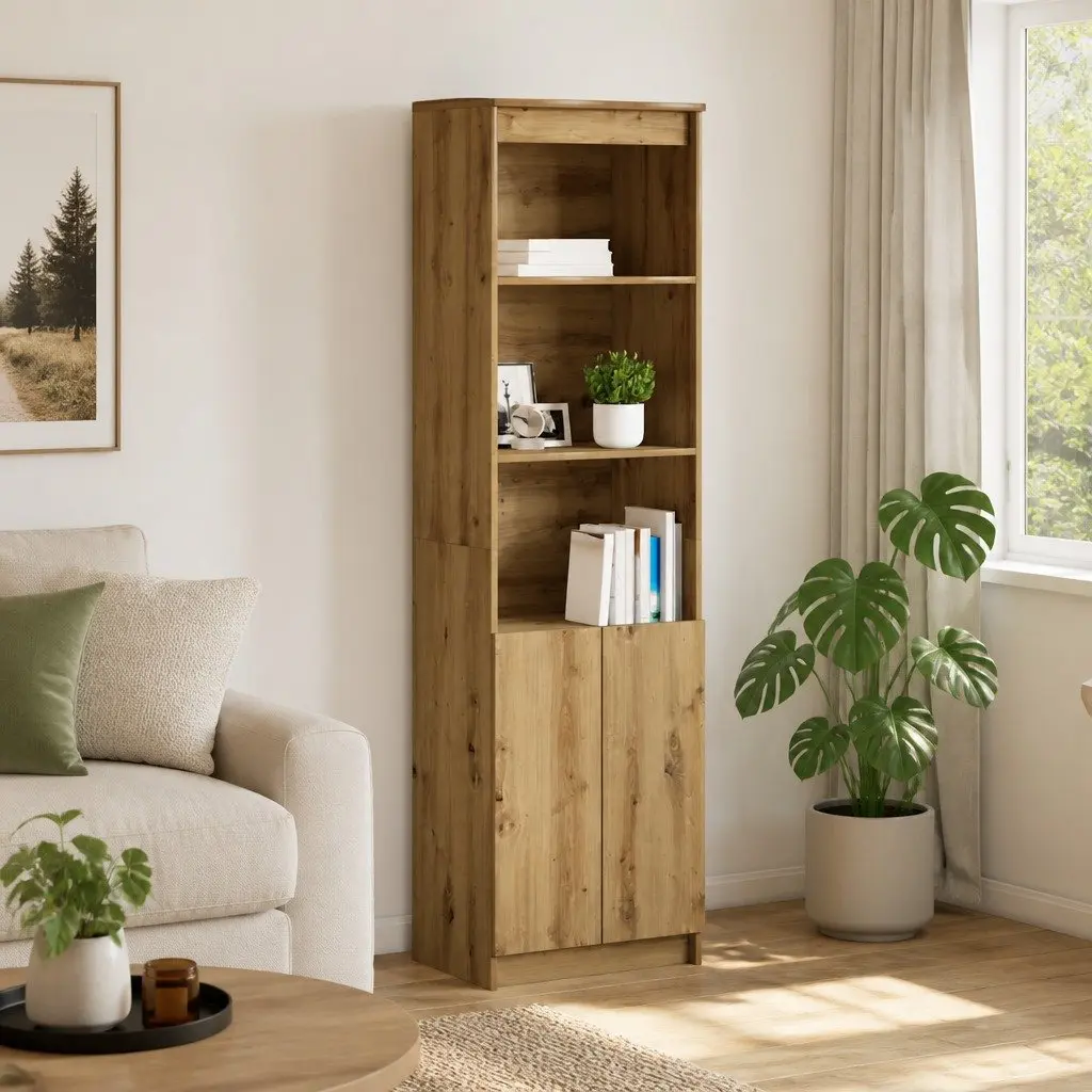 Highboard Storage Cabinet Engineered Wood Tall Brown Cupboard