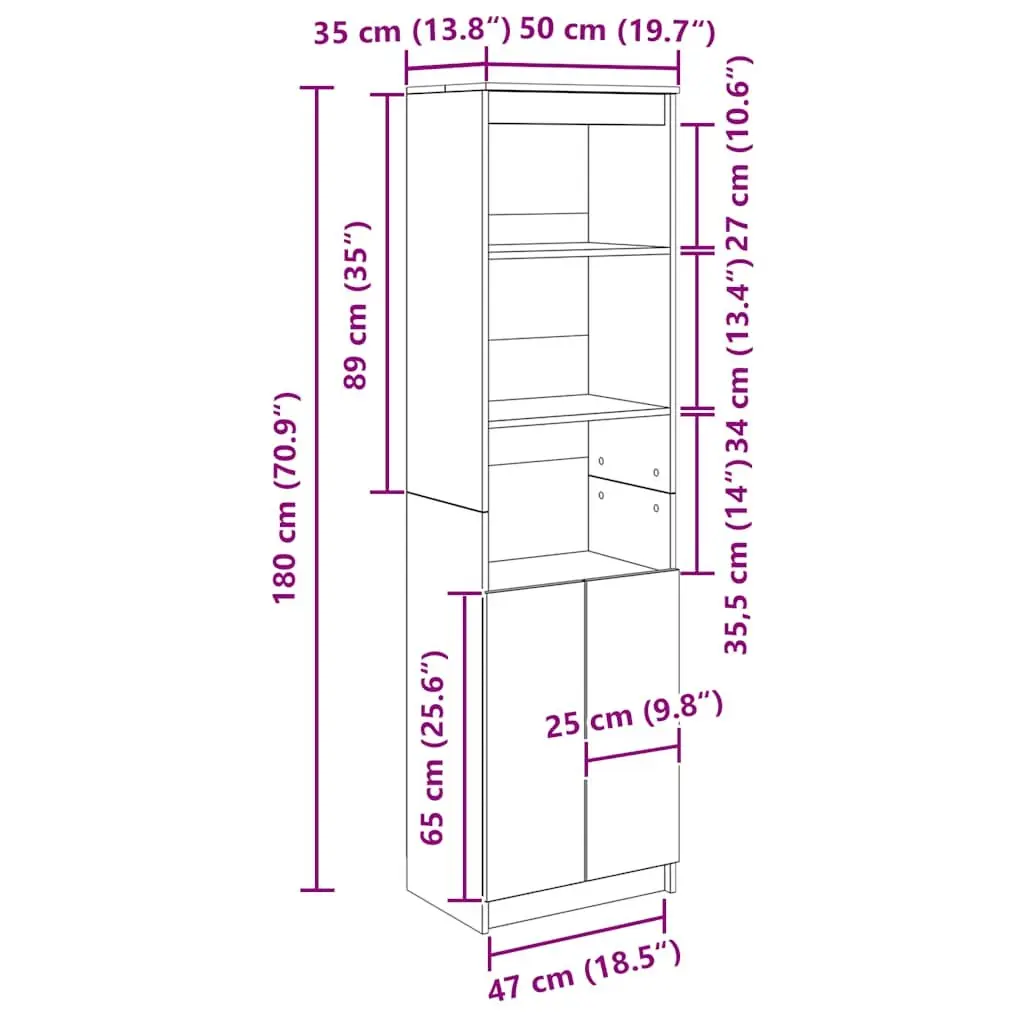 Highboard Storage Cabinet Engineered Wood Tall Brown Cupboard