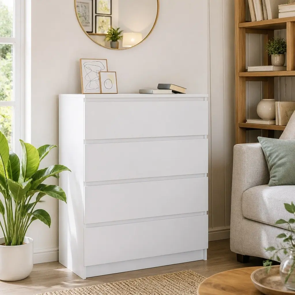 White Sideboard Engineered Wood Storage Cabinet Buffet 80x35x99cm Minimalist Furniture