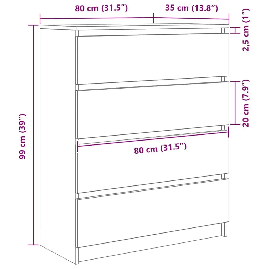 White Sideboard Engineered Wood Storage Cabinet Buffet 80x35x99cm Minimalist Furniture