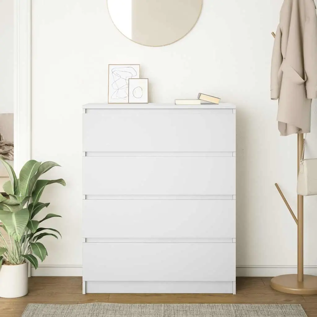 White Sideboard Engineered Wood Storage Cabinet Buffet 80x35x99cm Minimalist Furniture