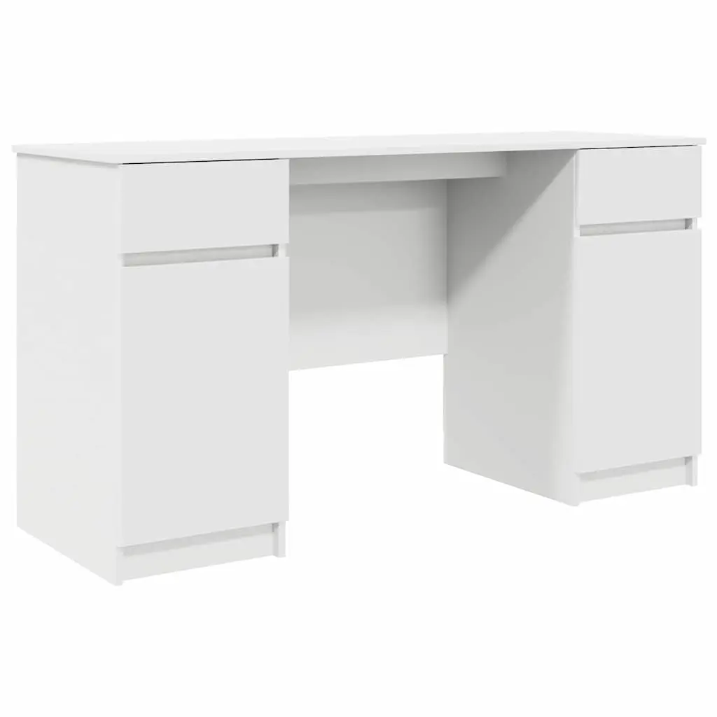 White Engineered Wood Desk with Drawer Storage Modern Home Office Workspace
