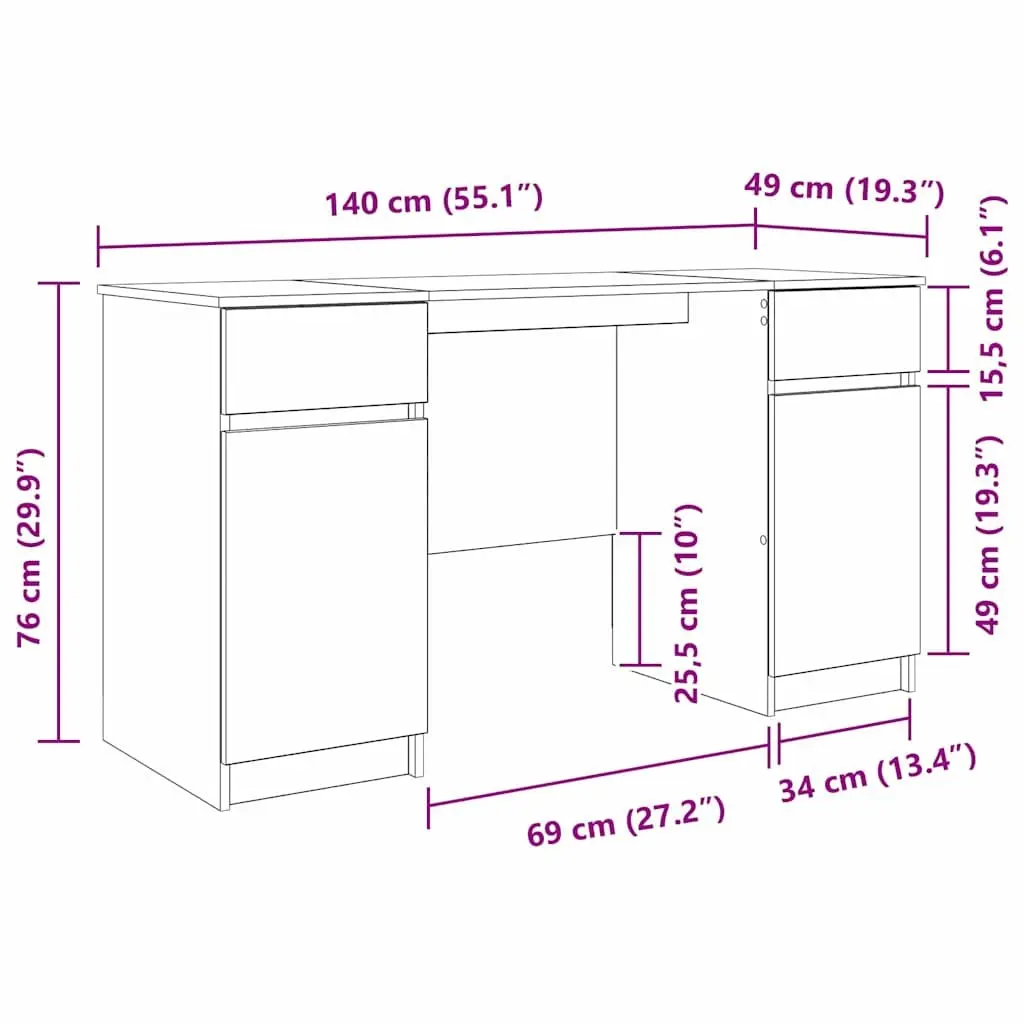 White Engineered Wood Desk with Drawer Storage Modern Home Office Workspace