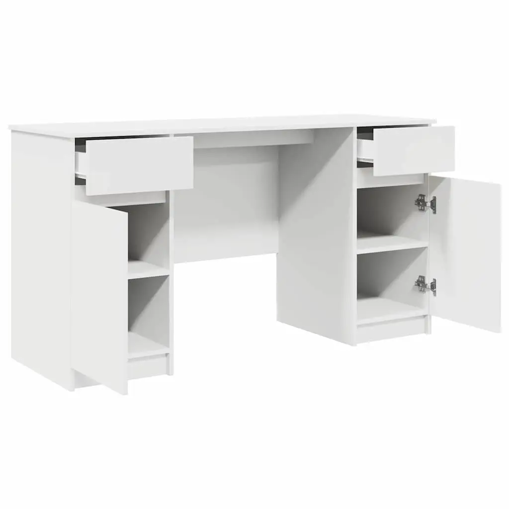 White Engineered Wood Desk with Drawer Storage Modern Home Office Workspace