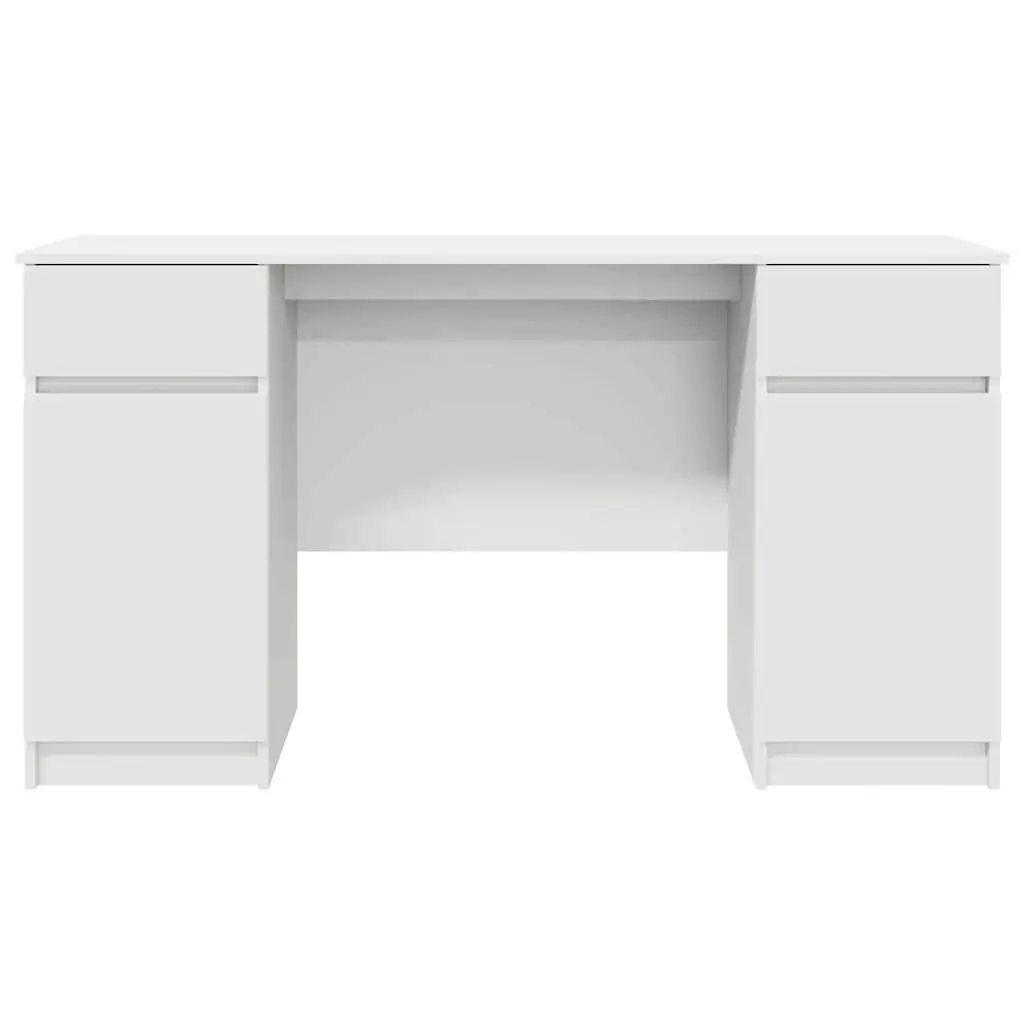 White Engineered Wood Desk with Drawer Storage Modern Home Office Workspace