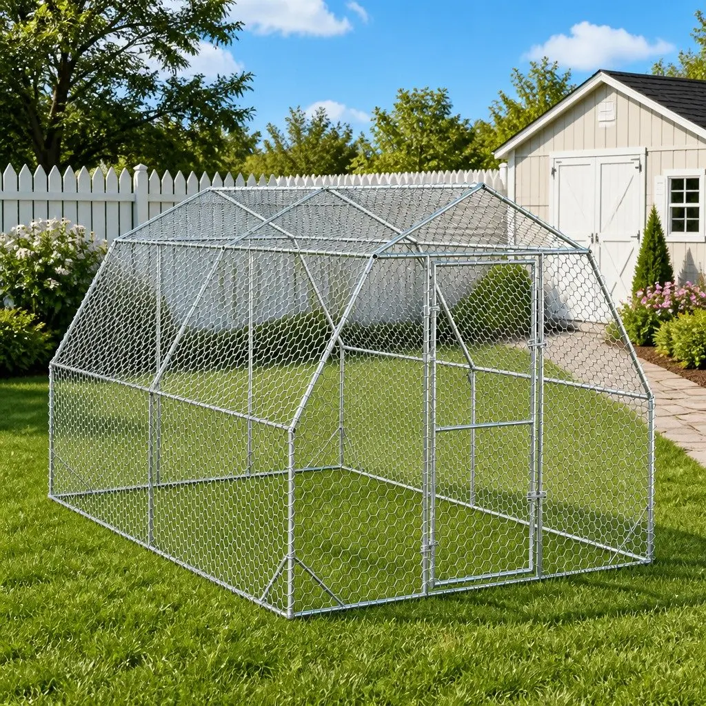 Chicken Run Walk-in Enclosure Galvanised Steel Mesh 2.5x4x2.25m Silver Predator Protection