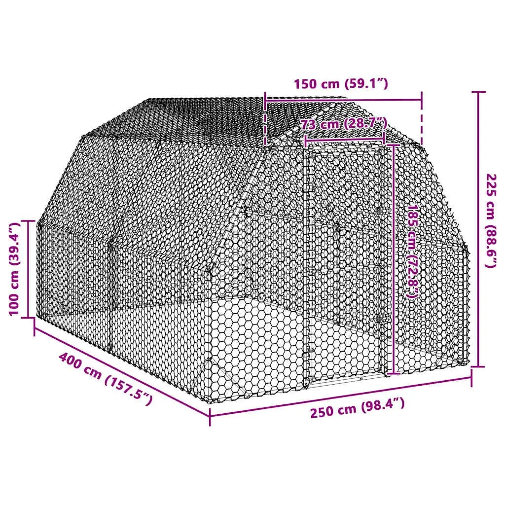 Chicken Run Walk-in Enclosure Galvanised Steel Mesh 2.5x4x2.25m Silver Predator Protection