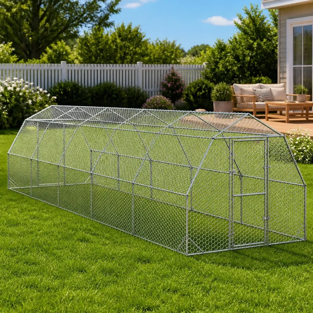 Chicken Run Galvanised Steel Mesh 2.5x10x2.25m Silver Poultry Enclosure