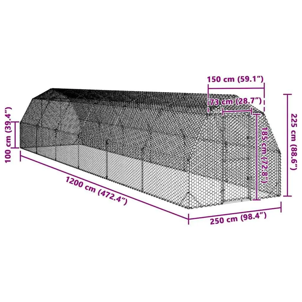 2.5x12x2.25m Chicken Run for Outdoor Use