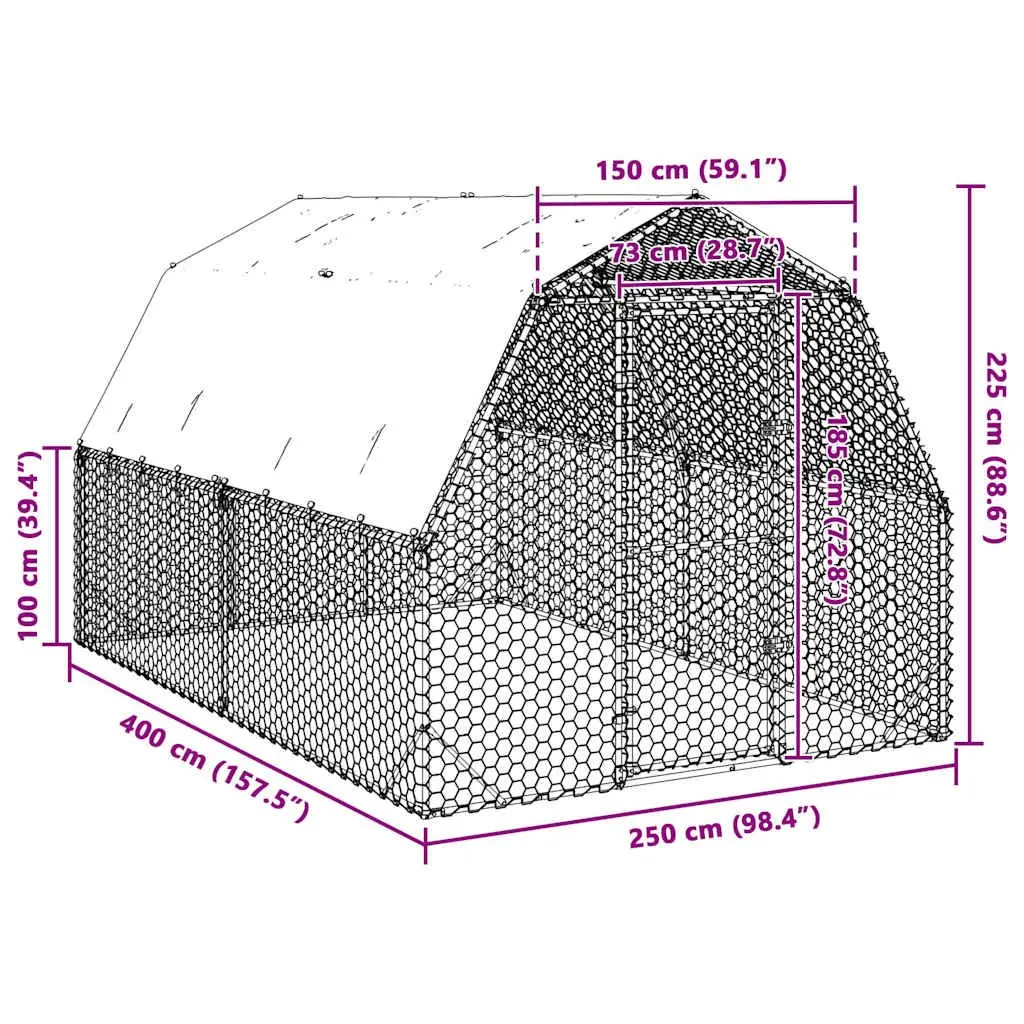 Chicken Run with Roof 2.5x4x2.25m Walk-In Coop Enclosure Small Animal Habitat