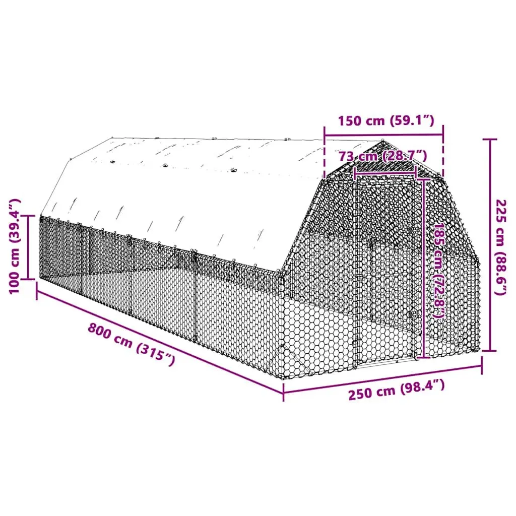 Chicken Run Hexagonal Mesh Large Galvanised Steel Walk-In Coop Silver