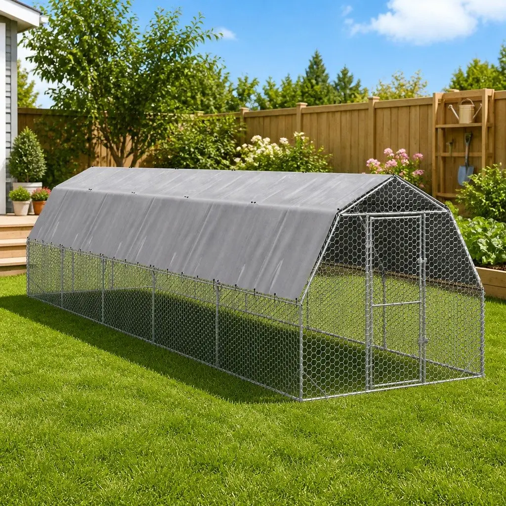 Chicken Run Galvanised Steel Frame 2.5x10x2.25m Silver