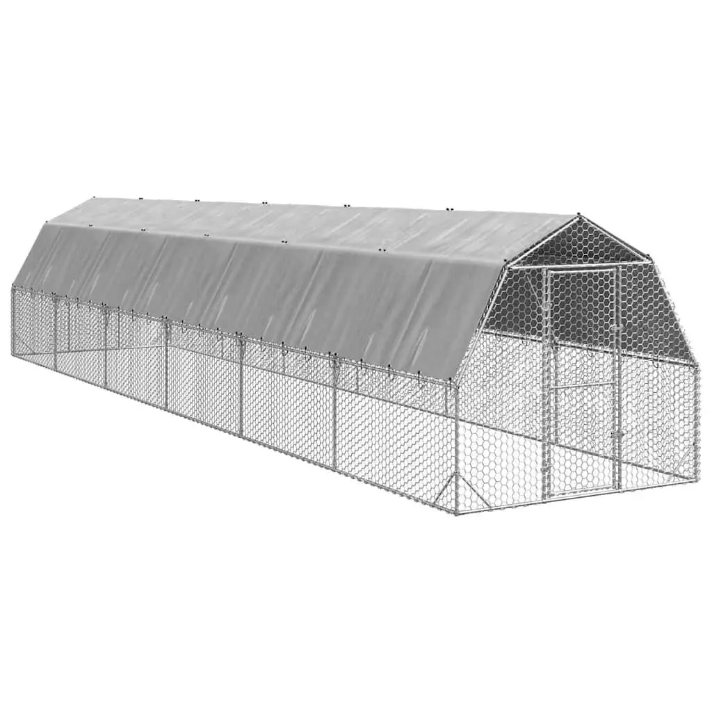Chicken Run with Roof 2.5x12x2.25m Walk-In Coop Galvanised Steel Frame Enclosure