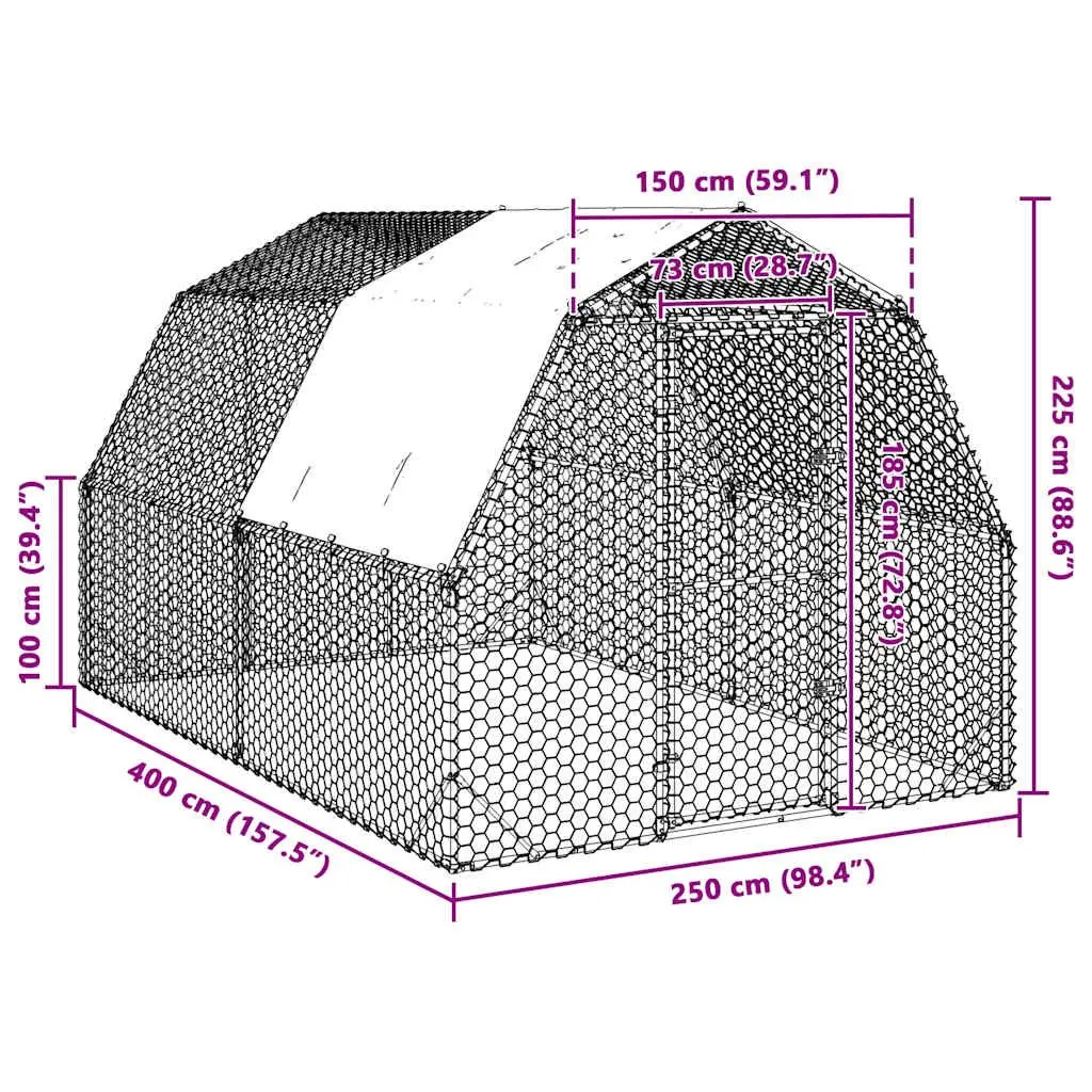 Chicken Run Walk-In Galvanised Steel 2.5x4x2.25m Silver