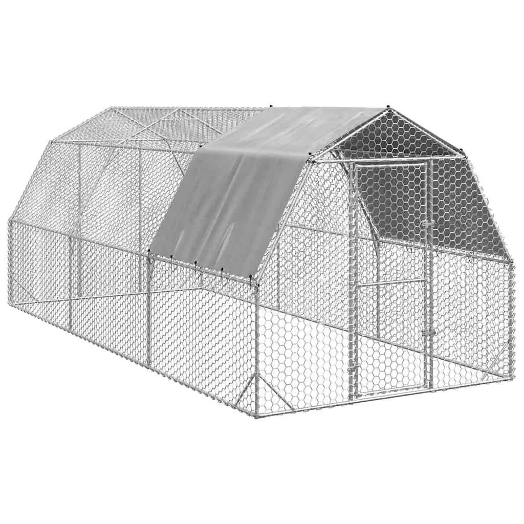 Walk-In Coop Chicken Run Galvanised Steel Frame Hexagonal Mesh Water-Resistant Roof Silver 2.5x6x2.25m