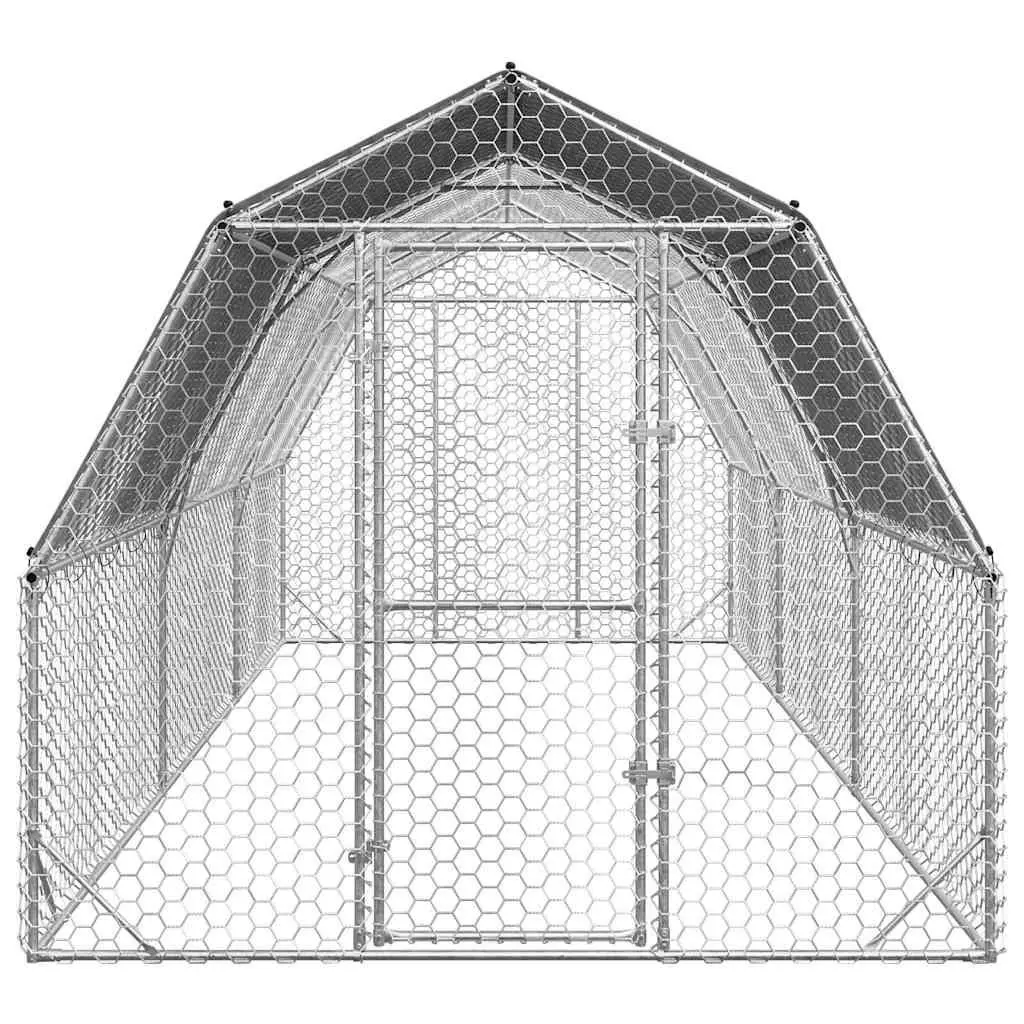 Walk-In Coop Chicken Run Galvanised Steel Frame Hexagonal Mesh Water-Resistant Roof Silver 2.5x6x2.25m