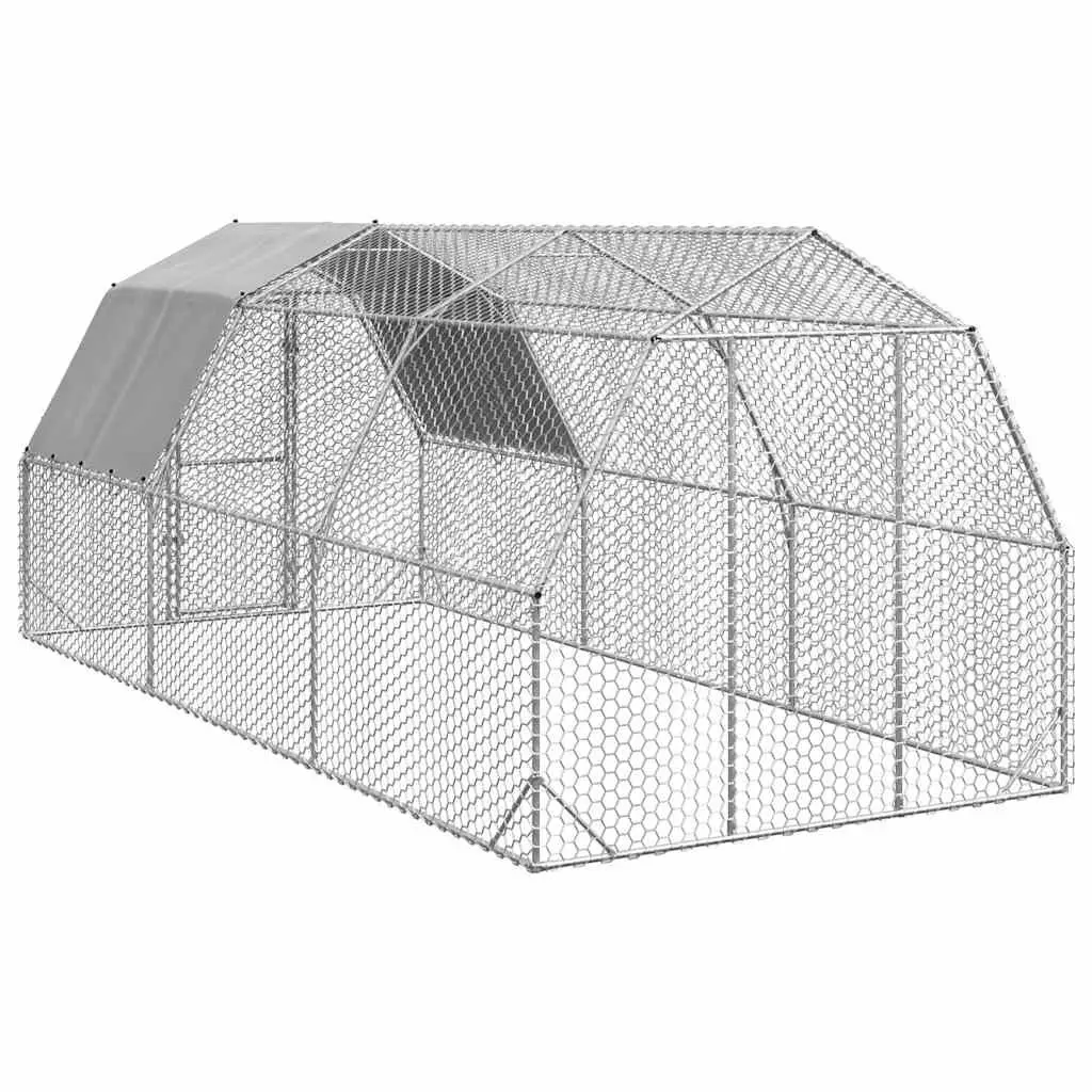 Walk-In Coop Chicken Run Galvanised Steel Frame Hexagonal Mesh Water-Resistant Roof Silver 2.5x6x2.25m