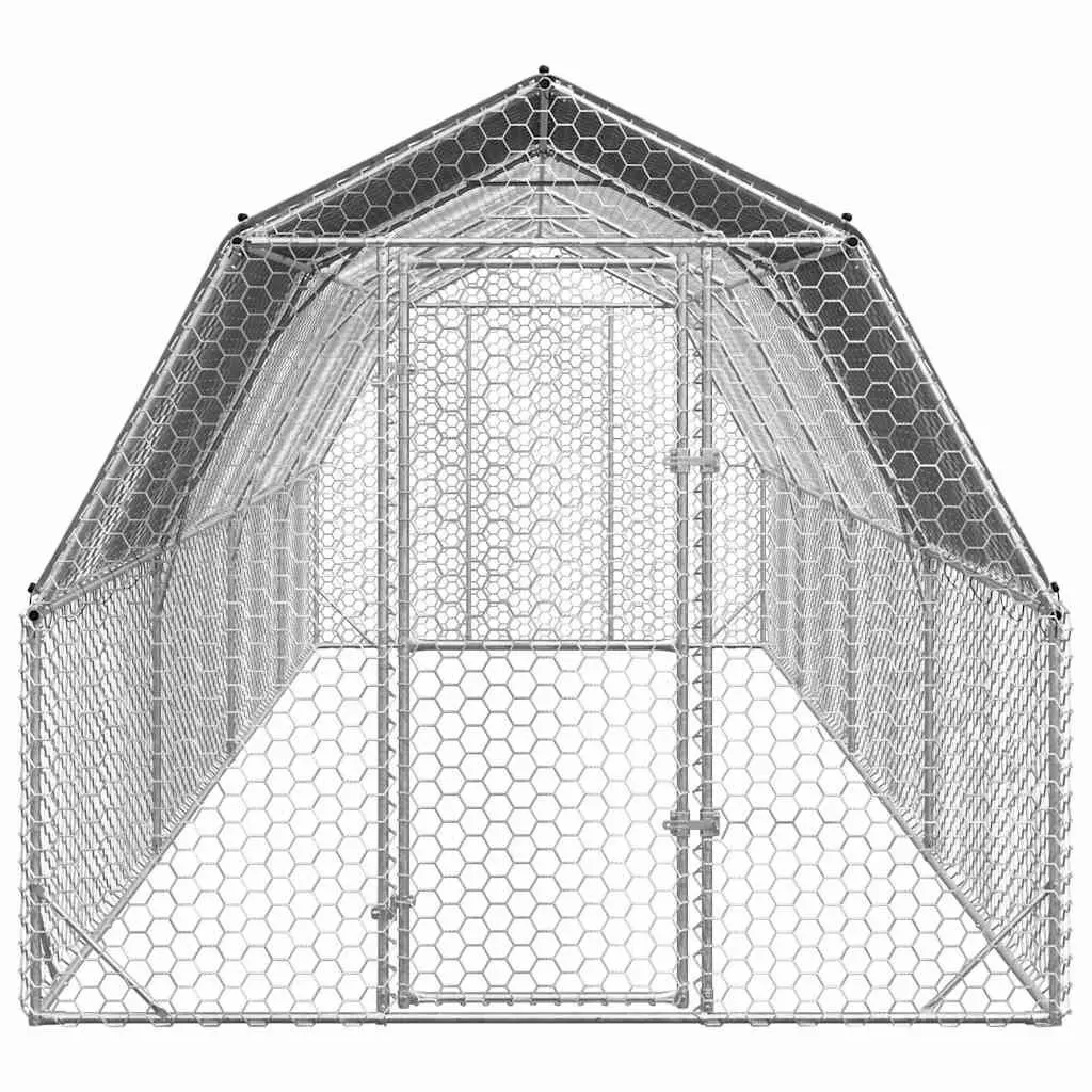 Chicken Run Galvanised Steel Frame Hexagonal Mesh Walk-in Coop 2.5 x 8 x 2.25 m Silver