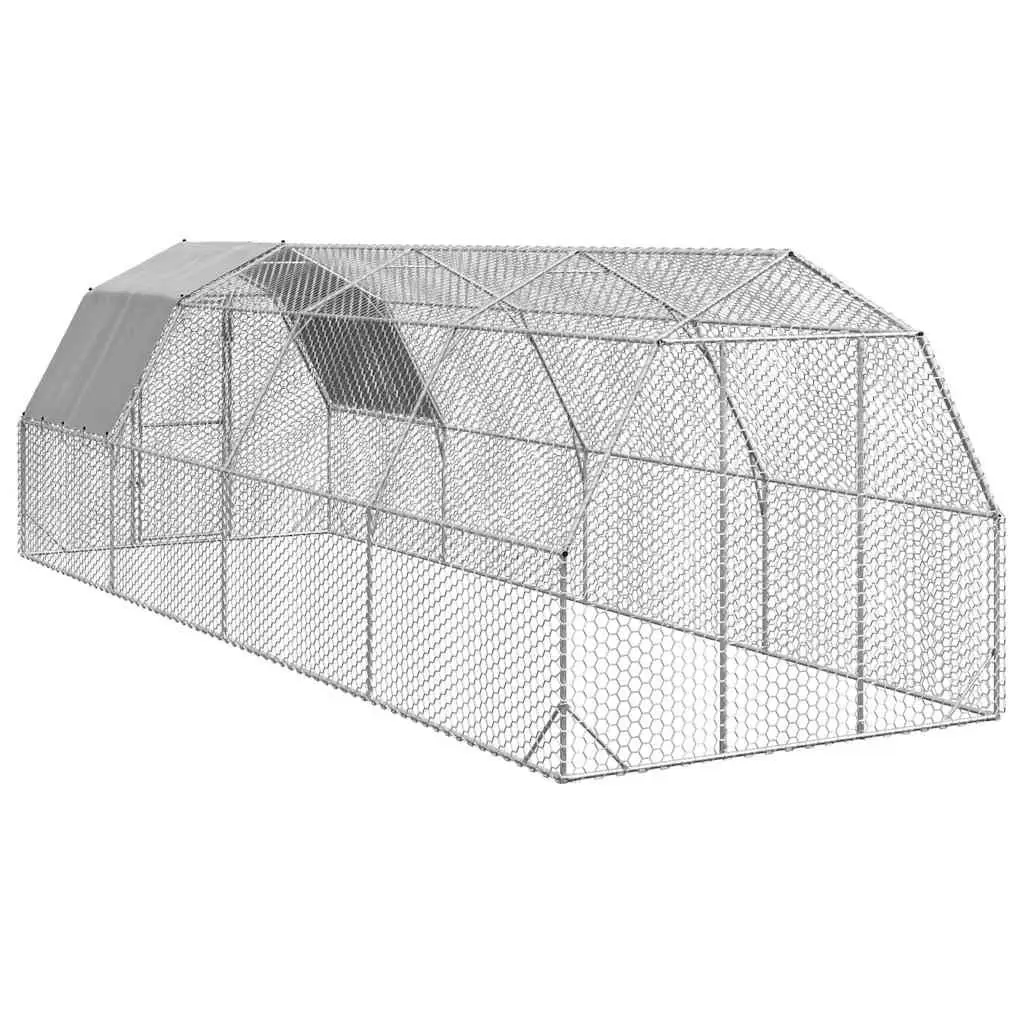 Chicken Run Galvanised Steel Frame Hexagonal Mesh Walk-in Coop 2.5 x 8 x 2.25 m Silver