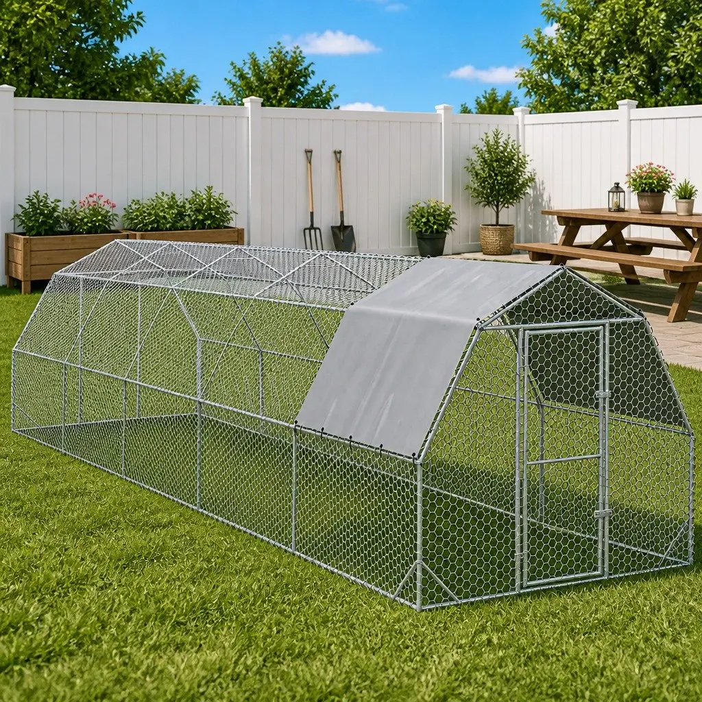 Chicken Run Galvanised Steel Mesh Enclosure 2.5x10x2.25m Silver