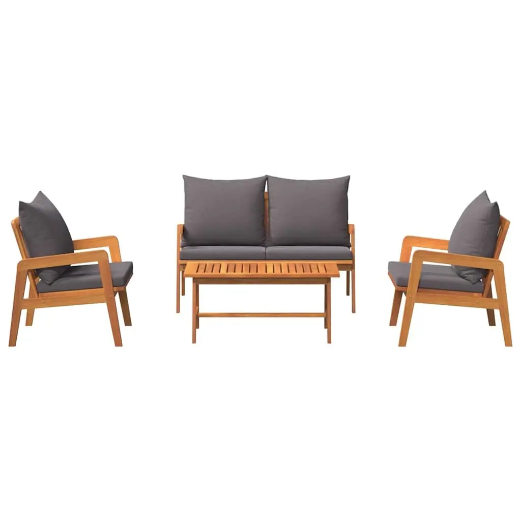 Outdoor Bistro Set Acacia Wood 4 Piece Brown Garden Furniture with Cushions