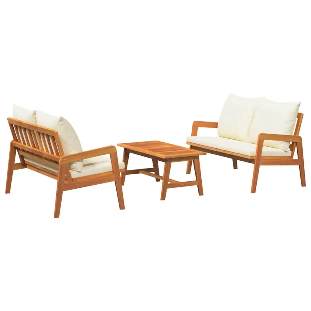 Outdoor Bistro Set 3 Piece Brown Acacia Wood Garden Furniture with Cushions